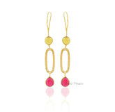 Pink Chalcedony Pear & Yellow Chalcedony Heart Gemstone Earrings, Sterling Silver 18k Gold Plated Earrings, Wedding Gift, Delicate Earrings